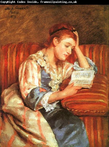 Mary Cassatt Mrs Duffee Seated on a Striped Sofa, Reading